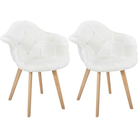 ROHAN - Lot de 2 Fauteuils Imitation Laine Motif Patchwork Blanc (1/5)