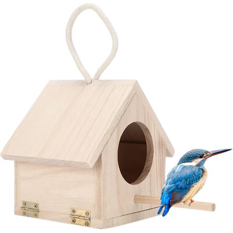 1 Nichoir à oiseaux, Bois suspendu, Toit personnalisable, Abri hiver, Décoration jardin extérieur