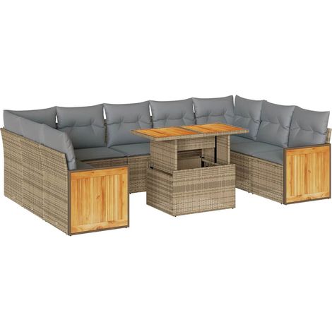 Maison Exclusive - Salon de jardin avec coussins 10pcs beige résine tressée acacia (1/5)