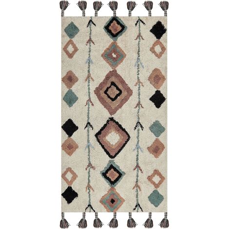 Tappeto in cotone con nappe e motivo a diamante multicolore 80 x 150 cm Eskisehir (1/5)