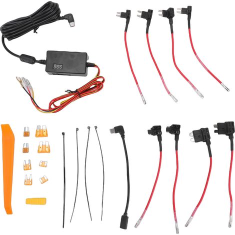 Kit de câbles pour caméra de tableau de bord, longueur de 3.2M, 12V-30V à 5V, 3A, Type C, fil dur ACC avec affichage de la tension pour une surveillance du stationnement 24 heures sur 24 (1/5)