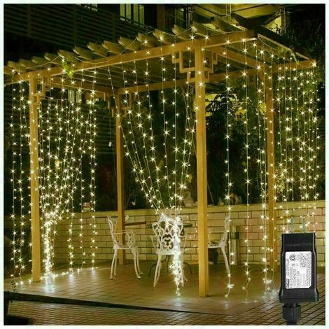 Cortina de luces LED de 300 LED con control remoto, funciona con pilas o USB, ideal para dormitorio, patio y decoración navideña. (1/5)
