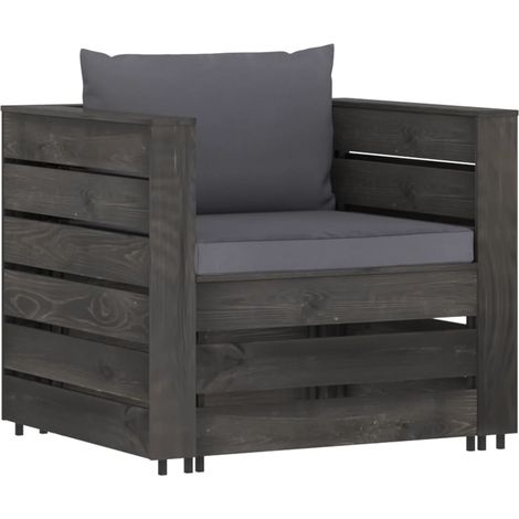 Salon de jardin 2 pcs Contemporain, Ensemble repas de jardin, avec coussins Bois imprégné de gris OIB4632E (1/3)