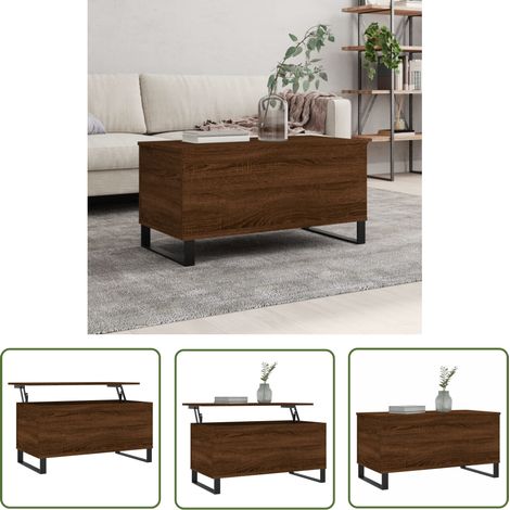 The Living Store Couchtisch Braun Eichen-Optik 90x44,5x45 cm Holzwerkstoff - Couchtisch - Wohnzimmerstil - Eiche Optik - Holzwerkstoff - Metallgestell (1/5)