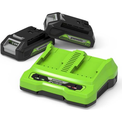 Starter Kit 24V GREENWORKS 2 Baterías 2.0Ah + Cargador Dual 4.0Ah - GSK24B2X