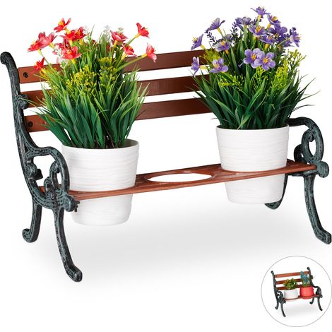 Relaxdays – Banc de fleurs en fonte et bois pour 2-3 pots – Dimensions H20,5 x L24,5 x P17,5 cm – Décoratif pour jardin, balcon, terrasse