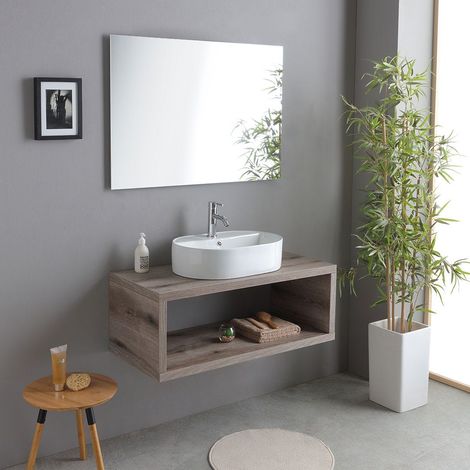 Mobile Bagno Sospeso 100Cm In Rovere Fossile Con Lavabo Ovale Kyoto
