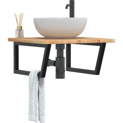 Waschtischplatte mit Halterung Stahl und Massivholz Eiche