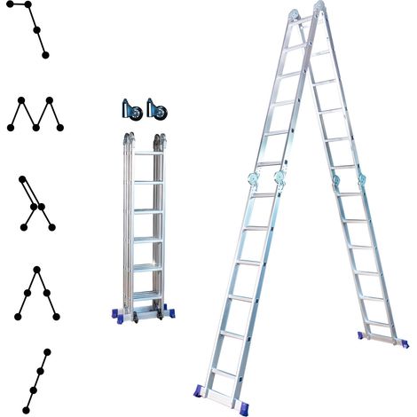 [JAMAIS UTILISÉ] Echelle pliante articulée STAVALANCE4x6, 6,8m, 24 marches, multifonction, ecarteur de mur, escabeau, aluminium, H travail max 7,13m, Hostrom