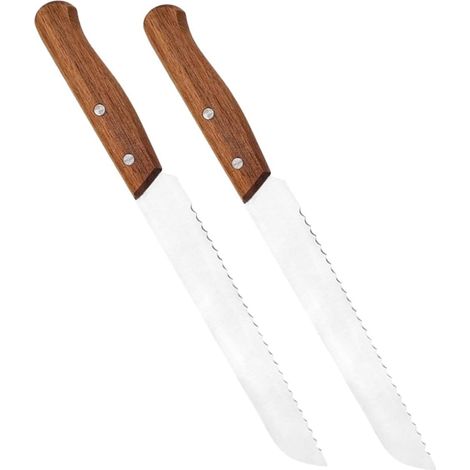 2 pièces Couteau à Dentelé Inox avec Manche Acacia Trancher Rapide pour Maison Baguettes et Pâtisseries Ustensile Cuisine Professionnel Ergonomique (1/5)