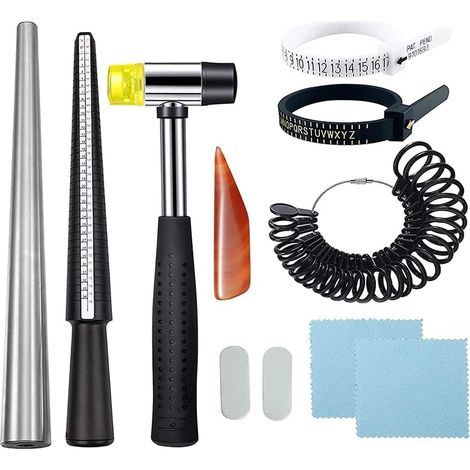 Set of 11 ring sizer measuring tools with circular mandrel and polishing tools for jewelry making and crafts (1/5)