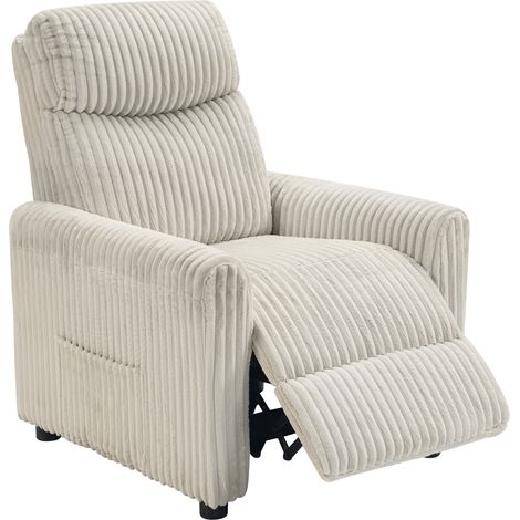 HOMCOM sillón relax reclinable, sillón reclinable manual, tapizado en pana, instalación rápida, reposapiés, acolchado grueso, crema