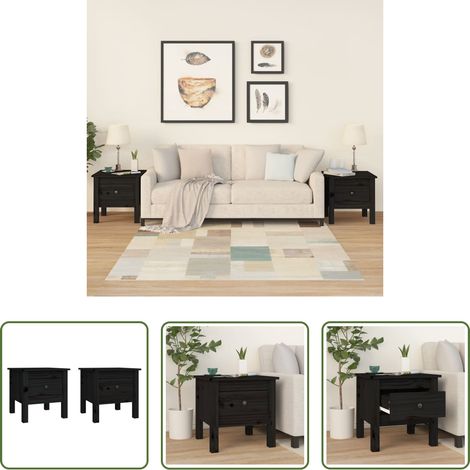 Bois de pin massif - Tables d'appoint 2 pcs Noir 40x40x39 cm Bois massif de pin (1/5)