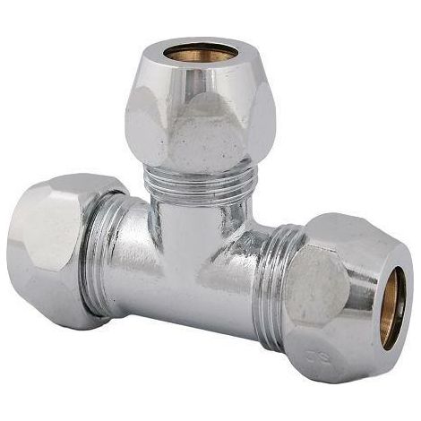 JS T-STUECK M. 3 QUETSCHVERSCHR. DN8, 3/8"x8MM, VERCHROMT