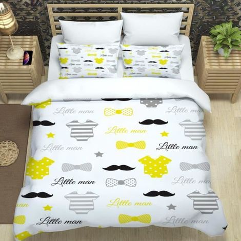Parure de Lit 3pcs pour Enfant - Housse de Couette (140x200) + Taies d'oreiller (50x75x2) - WOVTE -blanc