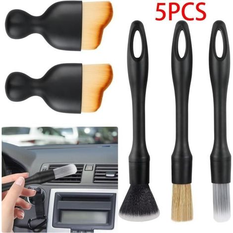 Brosse de Nettoyage Voiture - Auto - Ensemble de 5 Brosses - Poils Souples - Ergonomique - Noir (1/4)