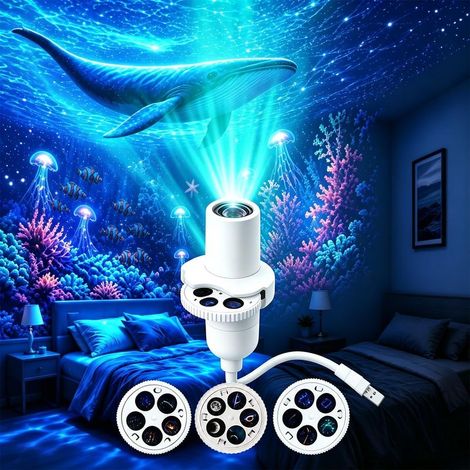 Projecteur d'étoiles océan et Voie lactée – 15 motifs de projection – Col de cygne flexible orientable 360° – Alimentation USB pour chambre et voiture (1/5)