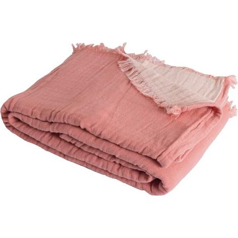SACASA - Manta plaid 100% algodón rosa salmón con flecos 180x220cm BITALD