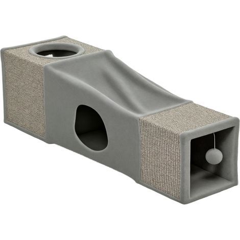 Tunnel pour chat intérieur jouets pour chats avec balle suspendue entrées multiples en sisal 98 x 30 x 30 cm gris (1/5)