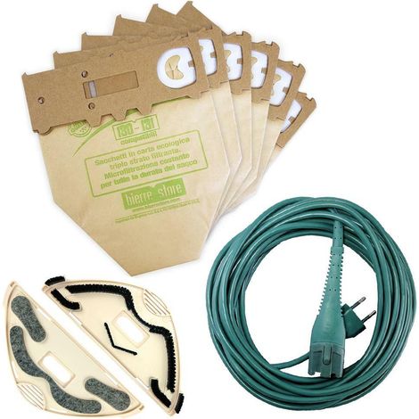Sacchetti folletto vk 131 vk 130 12pz + cavo 10 metri + spazzola compatibili
