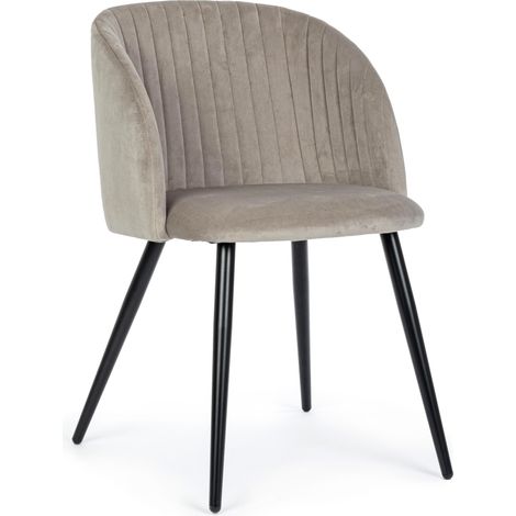 Chaise en acier et en velours taupe Quentin - Lot de 2 (1/5)