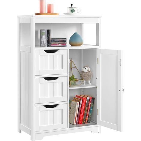 Yaheetech Mobile da Bagno Armadietto da Terra Mobiletto con Cassetto e Ripiano Regolabile Organizzatore Portaoggetti da Cucina Soggiorno (55,5× 29,5× 86,5 cm, Bianco) (1/5)