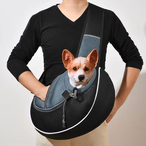 Sac de Transport Chien Portable Sac à Bandoulière Chien Chat Réglable Sac de Voyage pour Petits Animaux Maille Respirant Sac Ventrale Chiot Confortable avec Poche pour Extérieur Marche Métro,Noir,S (1/4)