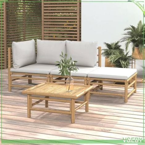 Salon de jardin - FAFEICY - 3155080 - Bambou durable - Modulaire - Coussins gris clair (1/5)