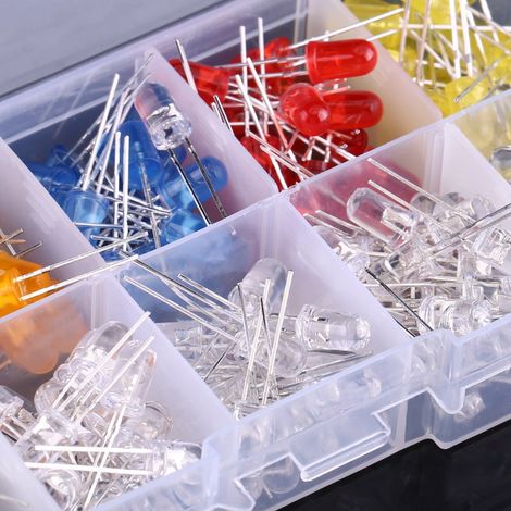 200 Stück sortierte 5-mm-LED-Leuchtdioden in Gelb, Rot, Blau, Grün und Orange. (1/5)