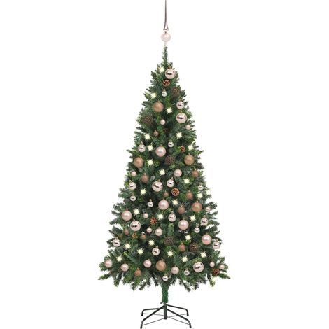 Sapin de Noël Artificiel 180 cm avec LED et Boules Doré Rose Pommes de Pin Vert - PANGIVO (1/5)