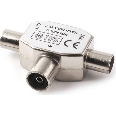 Connecteur coaxial d'antenne coaxiale pour deux antennes femelles, type T / F Distributeur d'antenne entièrement blindé Distributeur bidirectionnel pour adaptateurs TV / T- (1/5)