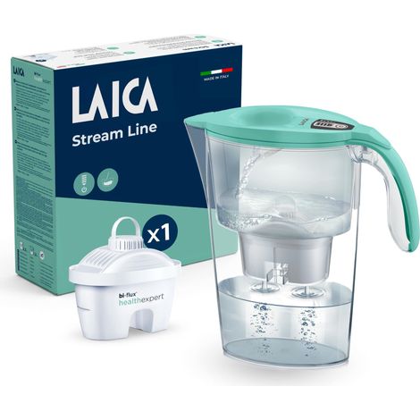 LAICA Caraffa Filtrante Stream Line bi-flux healthexpert (2,3L) – Riduce PFAS fino al 92%, Aggiunge Magnesio – Timer Digitale e Coperchio “Quickfill” – 1 Filtro Incluso – Verde Acqua – Made in Italy (1/5)