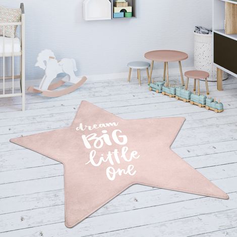 Paco Home Tappeto Bambini Cameretta Da Gioco Bebè Stella Scritta Rosa Bianco Forma a stella da 120 cm