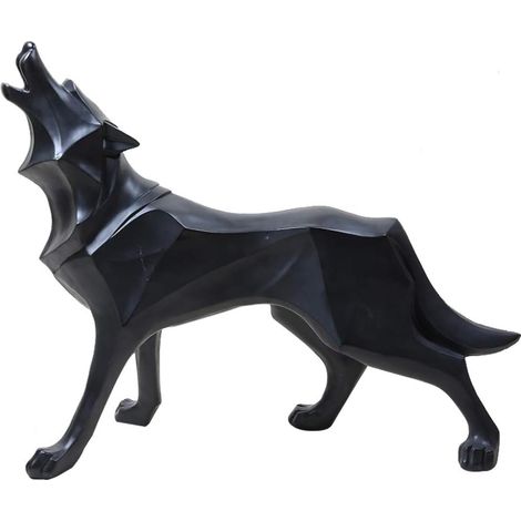 Sculpture de loup, sculpture animalière géométrique en résine (1/4)