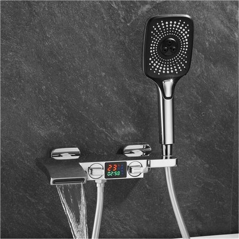 Ensemble de douche mitigeur thermostatique intelli Ensemble de douche de salle de bain Kit de douche de baignoire ， Ensemble de douche à affichage dissimulé cascade robinet de bain blanc ， Douche numé (1/5)