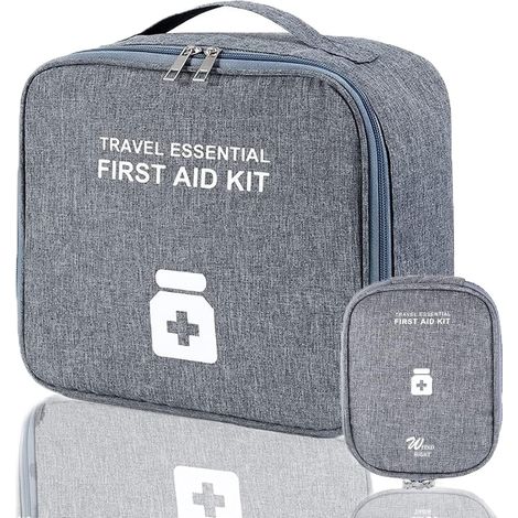 Trousse de Premier Secours, 2 Pièces, Trousse de Secours Vide, Familial Premiers Secours Portable Boîte Médicale(gris) (1/5)