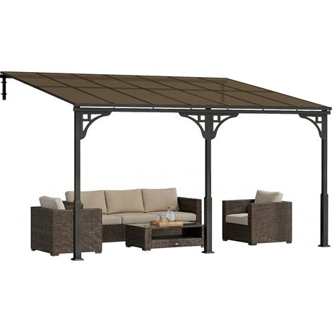 Outsunny 4 x 3 m Metal Lean-to Hardtop Gazebo, Wall-Mounted Pergola (1/5)