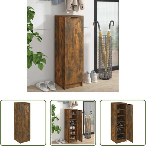 vidaXL Armoire de rangement - Meuble à chaussures Chêne fumé 30x35x100 cm Bois d'ingénierie (1/5)