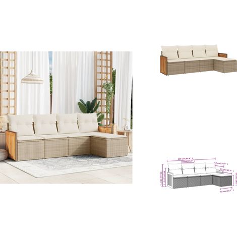 5-tlg. Garten-Sofagarnitur mit Kissen Beige Poly Rattan - Gartensorte - Gartenmöbelset - Outdoor Möbel - Lounge Set - Rattan Gartenmöbel (1/3)