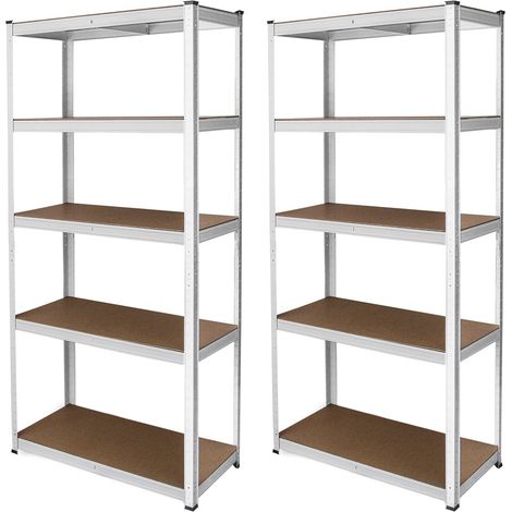 Scaffale da Garage ad Incastro E-Rax Scaffali per Garage Scaffalature Officina in Acciaio e MDF Senza Bulloni Mensole per Garage - Bianco - 90cm x 40cm - 2 Pezzi