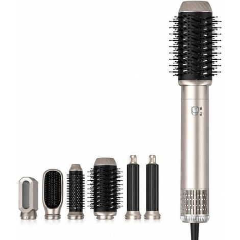 Brosse à air chaud dorée 6 en 1 - Appareil de coiffure multifonctionnel pour tous types de cheveux, compatible avec toutes les marques de soins capillaires (1/5)