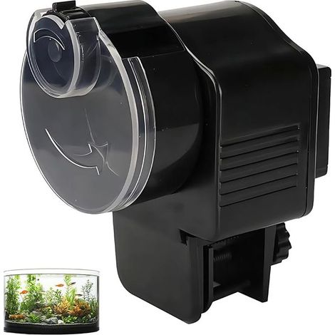 Automatischer Fischfutterspender, 60 ml Pellets und Streifen, für die Zucht, batterielos, schwarz