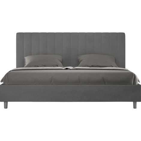 Letto Matrimoniale King Size 180x190 cm con Rete e Contenitore Imbottito in Microfibra Agueda Grigio (1/5)
