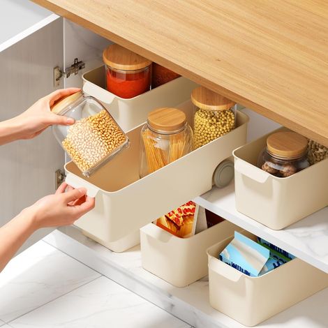 5 pièces Organiseurs de Placards Avec roues,plastique Placard Cuisine Organisateur 30x10x9cm,Multifonctionnel Boîtes Rangement.(écru-beige) (Offwhite-Small5) - Offwhite-Small5 (1/5)