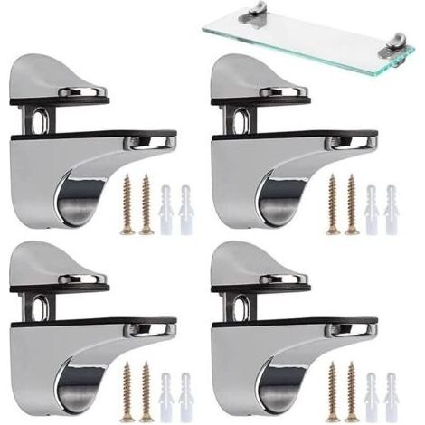 Pair 4 Pièces Support D'étagère en Verre Réglable, Supports Réglables pour Étagères en Verre, Pince de Support Verre Clamp, avec Accessoires, pour Panneaux de Verre et de Bois de 2 à 23 mm (1/5)