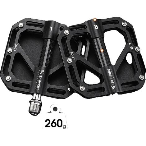 Pedales planos, aleación de titanio, rodamientos ultrasuaves, LDT1 PRO Negro (1/2)