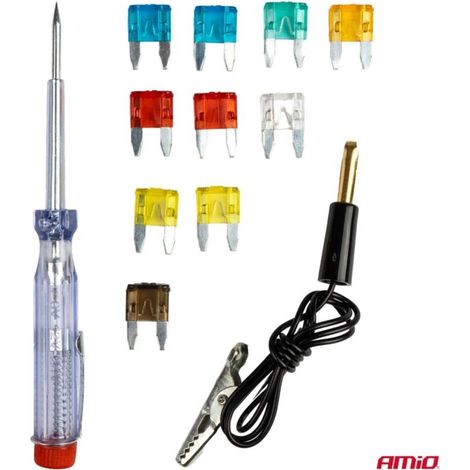 Mini-fusibles (10 pièces) + testeur de tension AMIO-03524