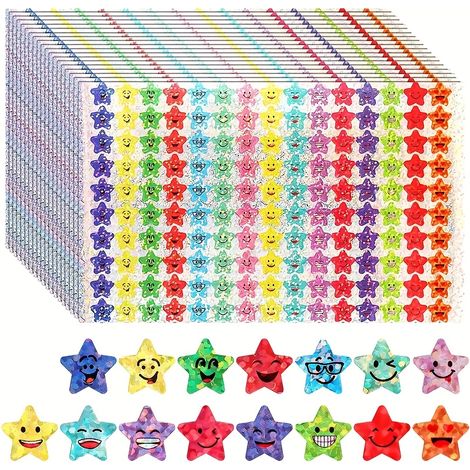 50 autocollants étoiles scintillantes, 15 modèles de smileys - récompense pour les élèves, interaction amicale (1/5)