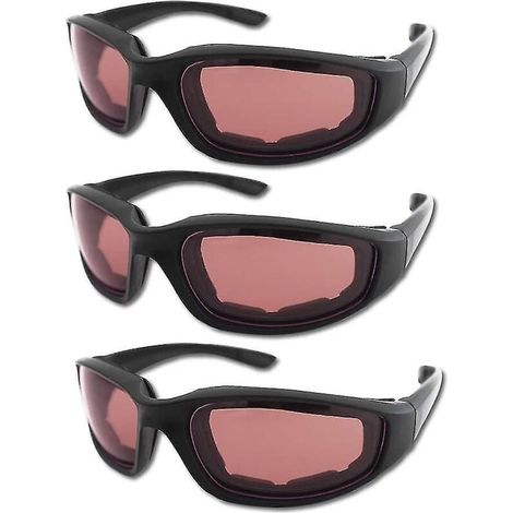 Set mit 3 gepolsterten Motorradbrillen, UV-Schutz, staub- und winddicht, grau + weiß + rosagelb (1/5)