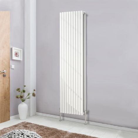 Designer Vertical White 1800x590 Radiator Tall Upright Bathroom Heater Modern Oval Column Double Panel Central Heating (1/5)